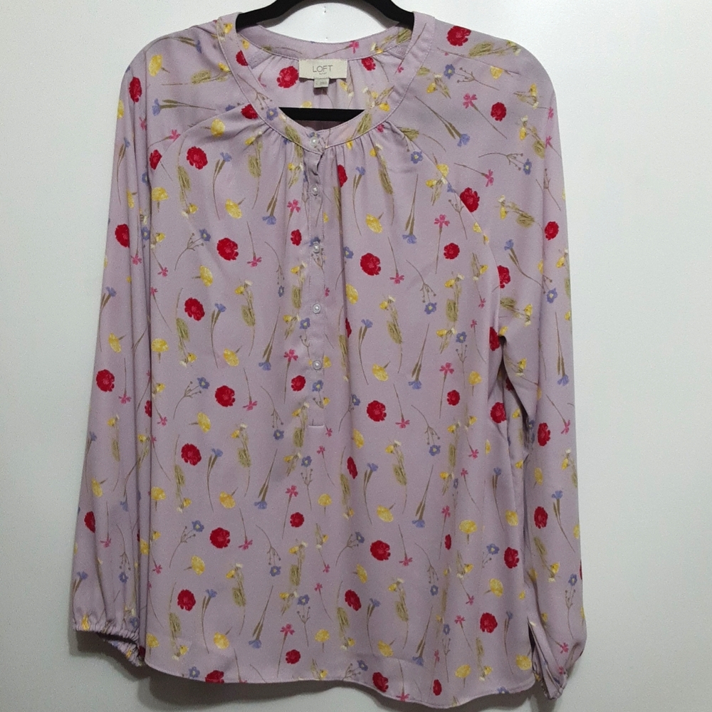 Loft‎ Outlet Floral Cottage Core Crew Neck Long Sleeve Blouse L